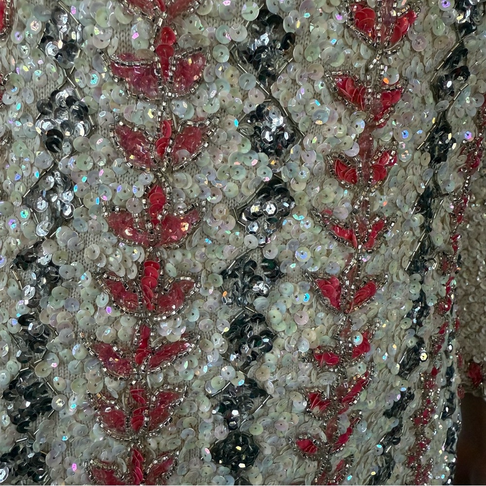VINTAGE 50s 60s | Edith Morré | Palm Desert amazing ivory pink sequin dress M L - Picture 13 of 14